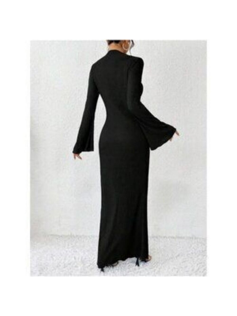 Women's Bell Long Sleeve Maxi Dress Crew Neck Bodycon Fishtail Long Dress - Picture 2 of 5